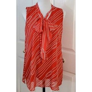Susan Graver Womens Red Print Sleeveless Blouse Attatched Scarf Layered Top XSP